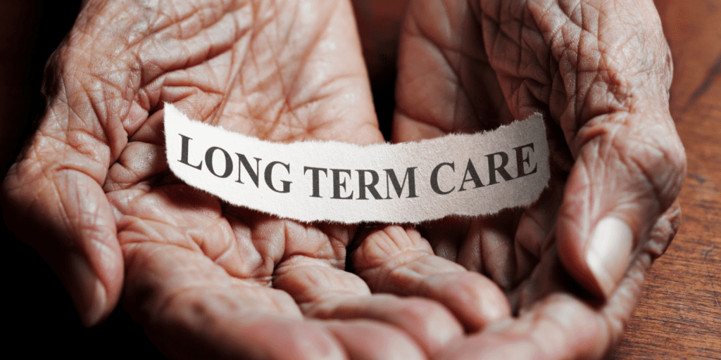 long term care newspaper with hands